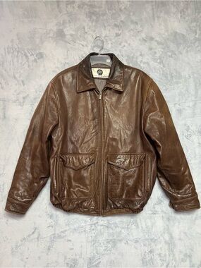 Stone Mountain Men’s Vintage Brown Genuine Leather Bomber Flight Jacket Size M
